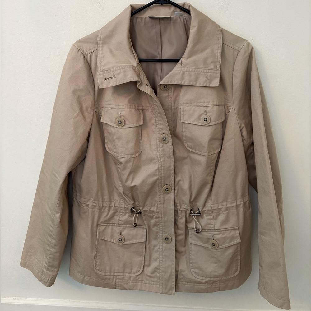 Studio Works Women's UtilityJacket. Beige Lightweight -Button Close Pockets-Sz M